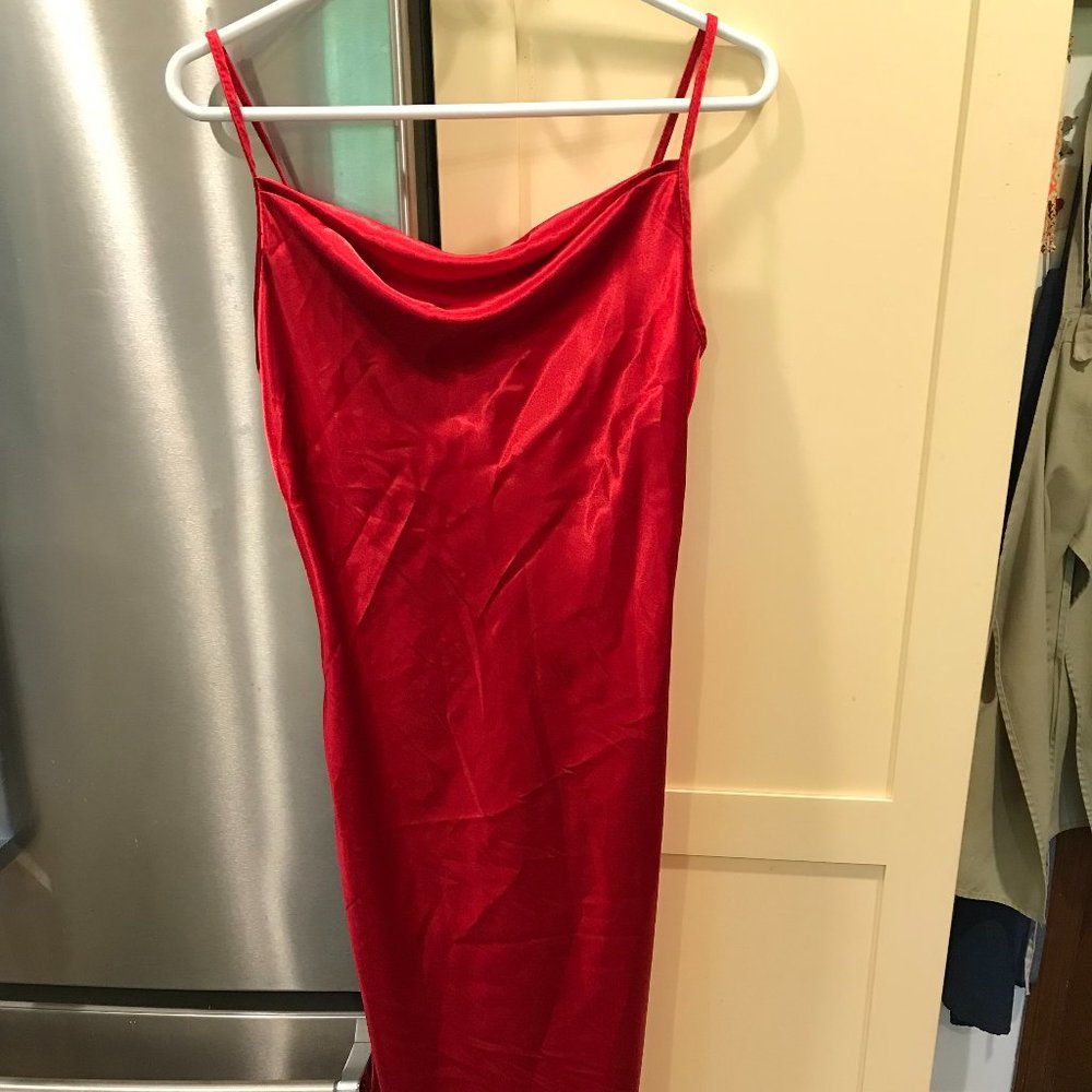 BeBe Satin Midi Dress Adjustable Straps RED NWT Small